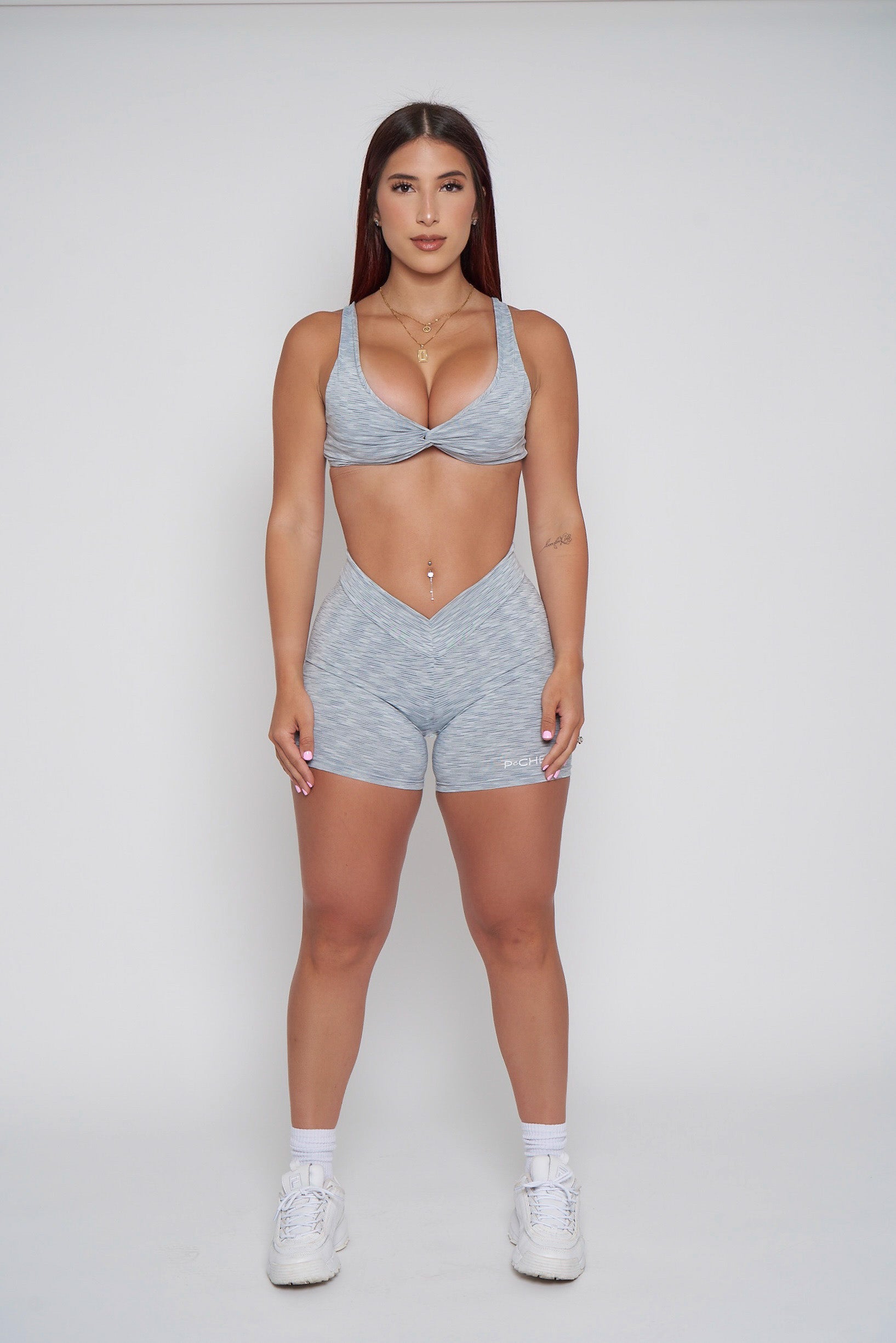 Pchee Soft Light Blue V-Waist Scrunch Butt Short Set