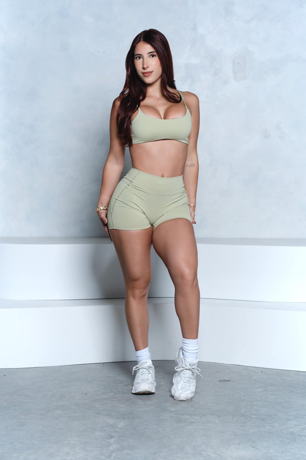 Pistachio Wavy Hem Bra and Short Set