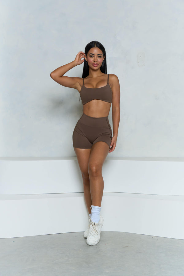 Brown Wavy Hem Bra and Short Set