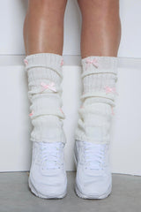 Ivory and Pink Bow Leg Warmers - Pcheebum