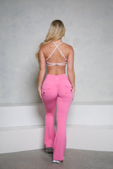 Pchee Barbie Pink Pocket Flare Scrunch Butt Pants - Pcheebum