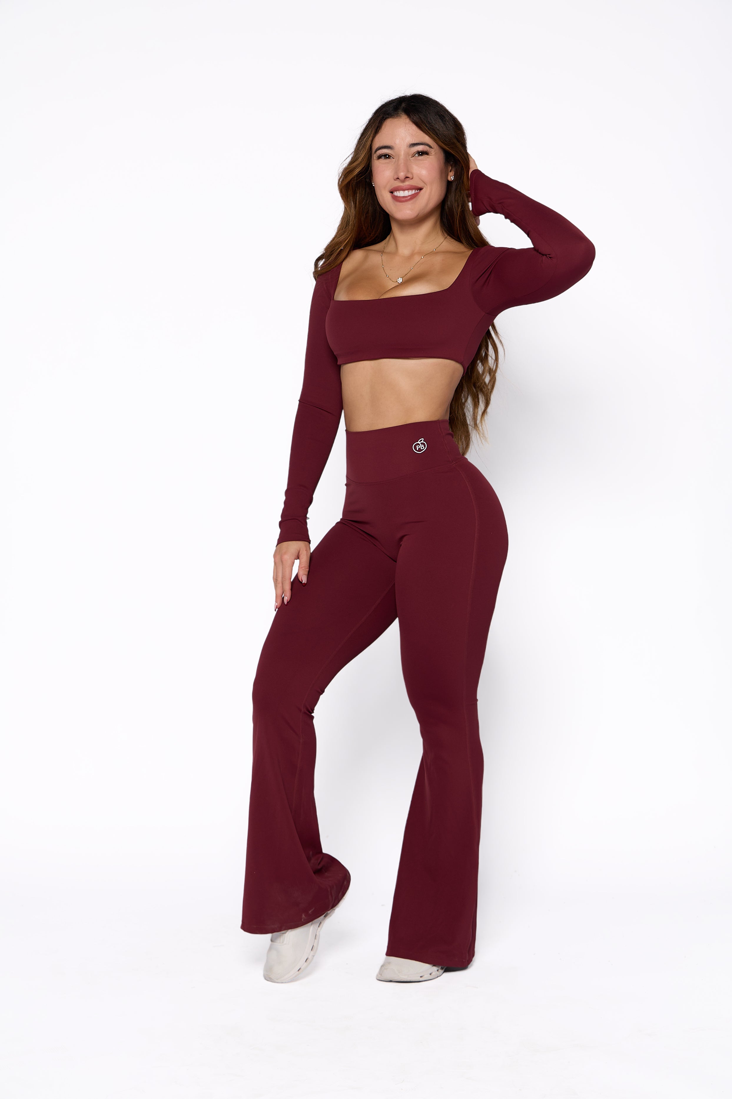 Wine Long Sleeve and Flare Pant Set