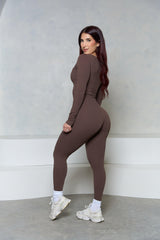 Light Brown Square Neck Long Sleeve Jumpsuit - Pcheebum