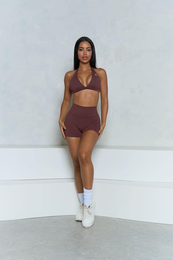 Brown Halter Sports Bra and Short Set