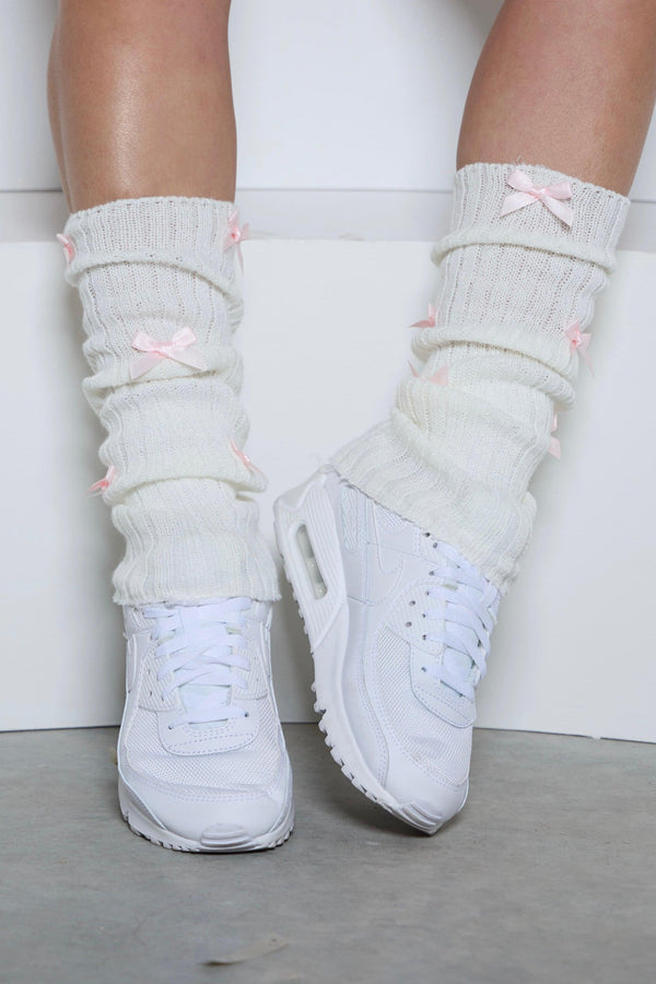 Ivory and Pink Bow Leg Warmers - Pcheebum