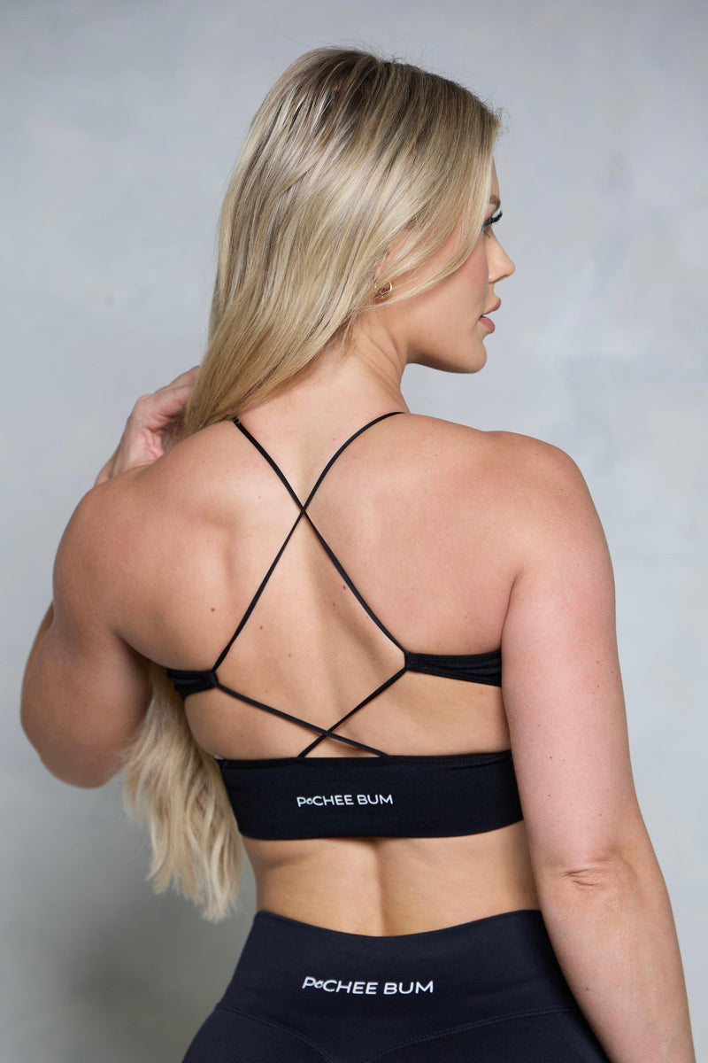 Black High Neck Open Back Crop Top - Pcheebum