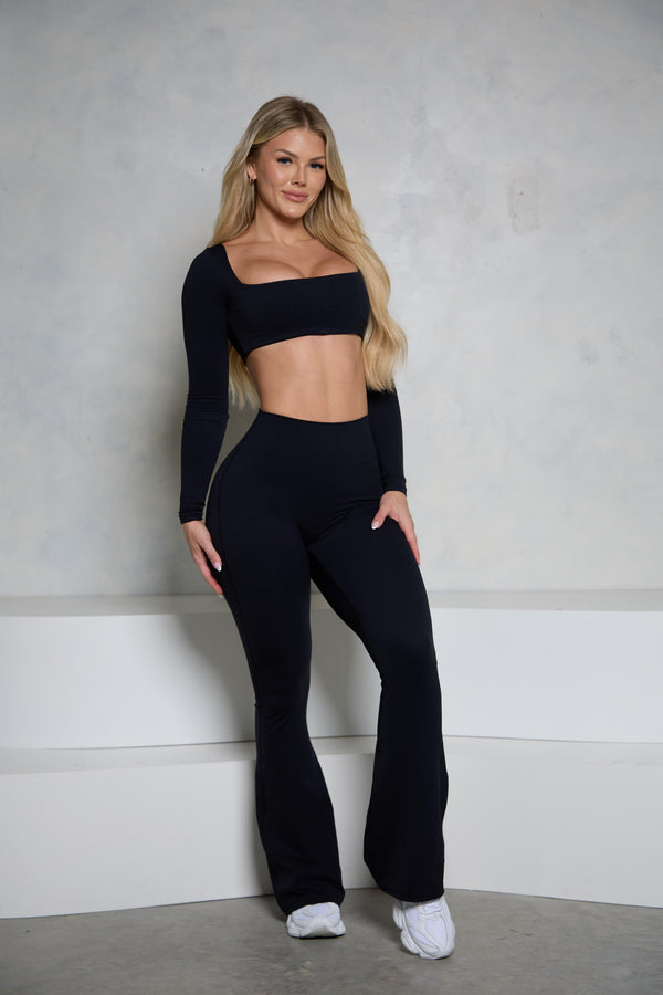 Black Long Sleeve and Flare Pant Set - Pcheebum