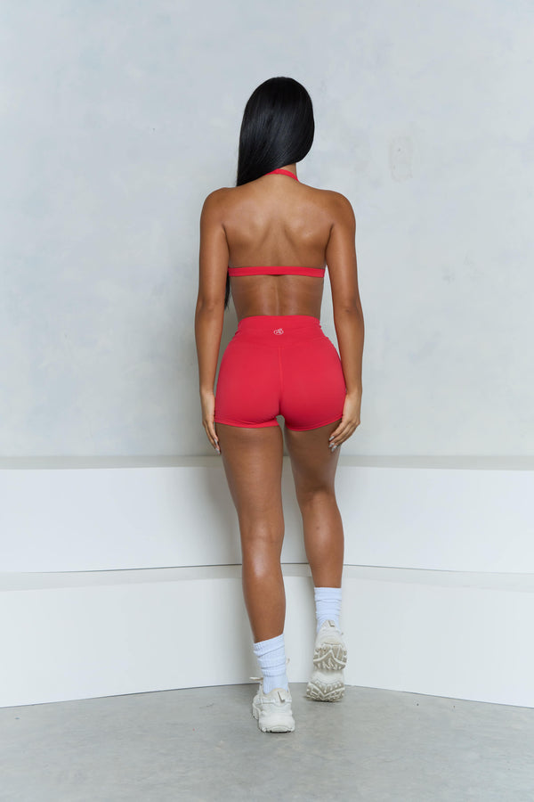 Red Halter Sports Bra and Short Set