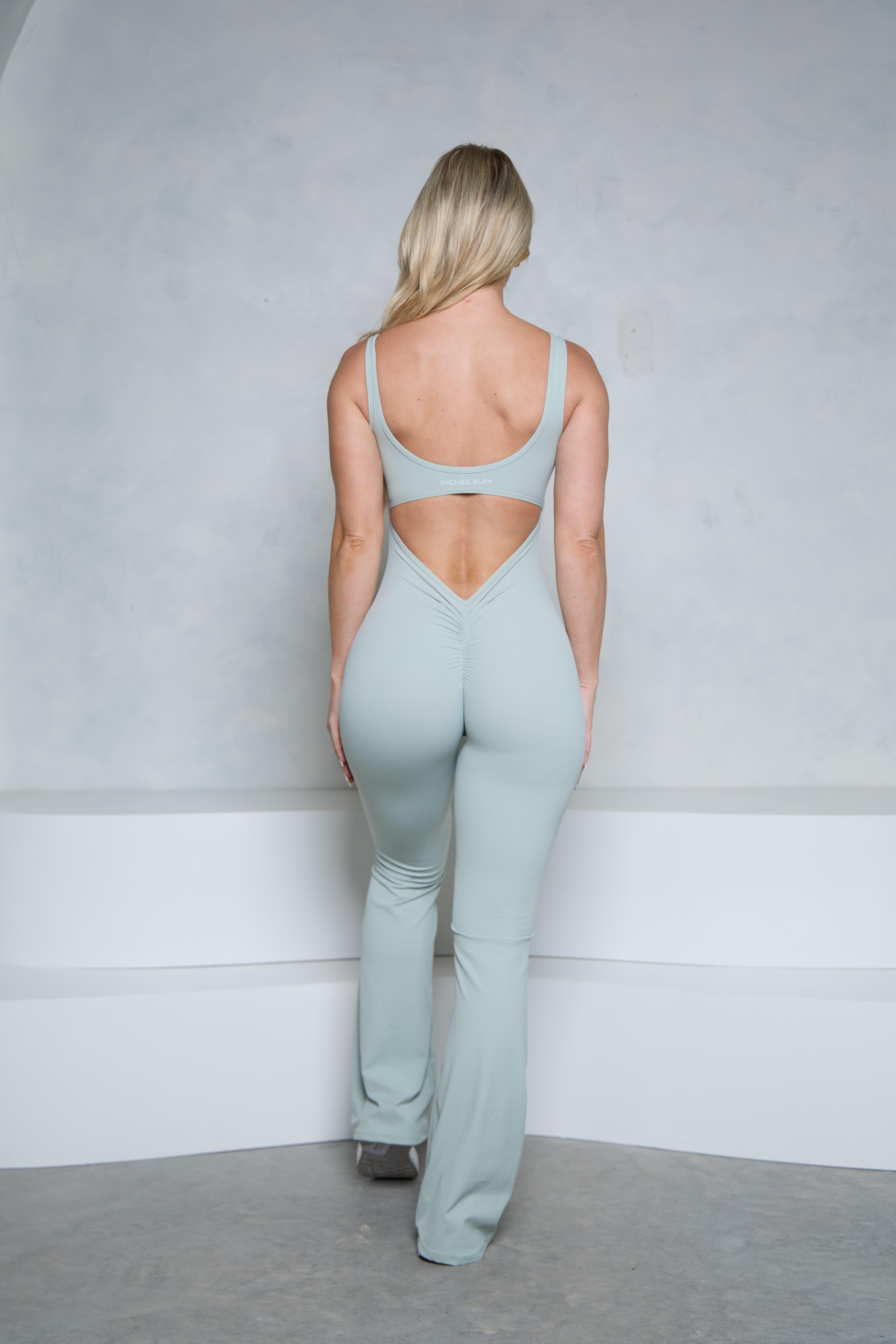 Viral Sage Flare V-Back Scrunch Butt Jumpsuit - Pcheebum