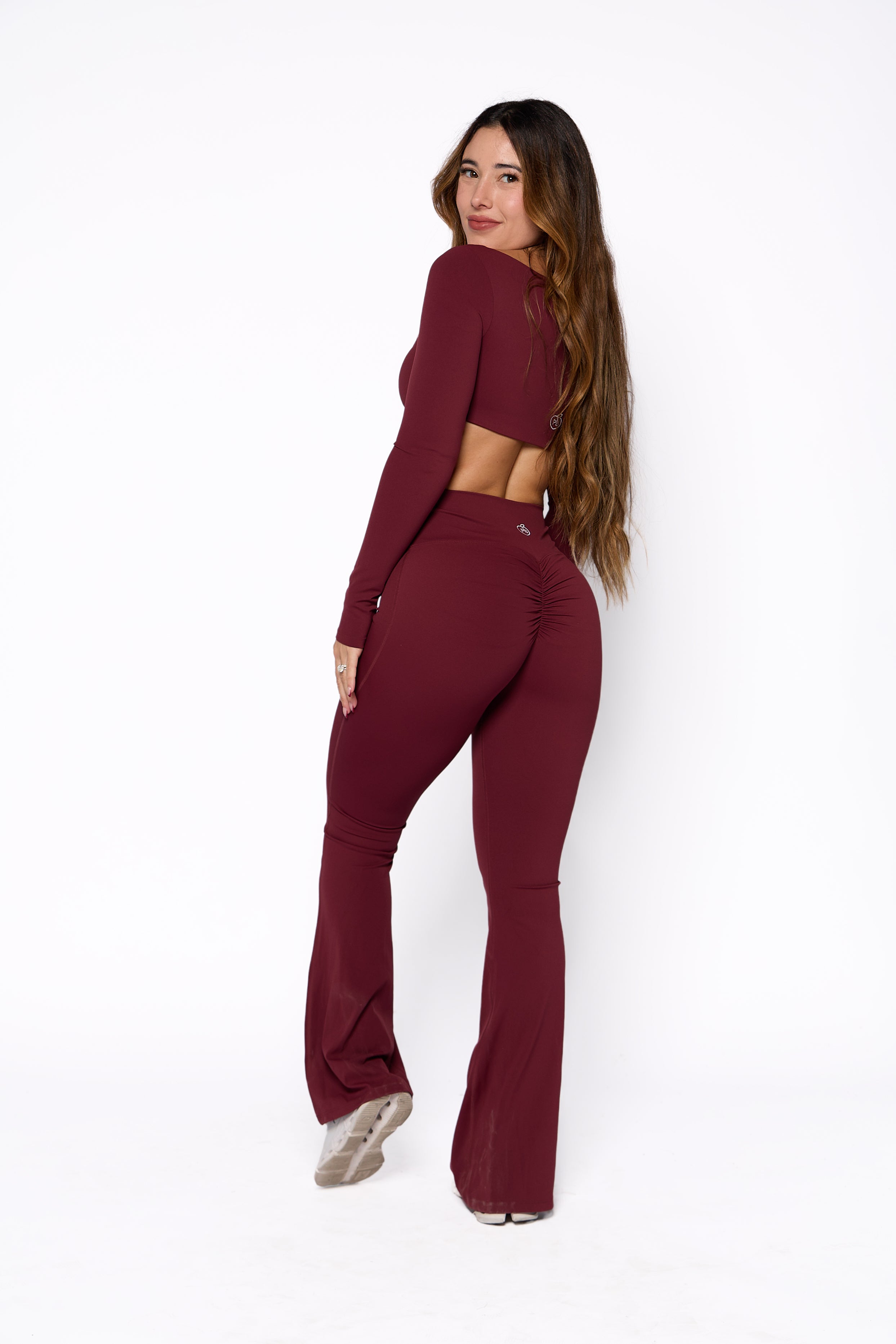 Wine Long Sleeve and Flare Pant Set