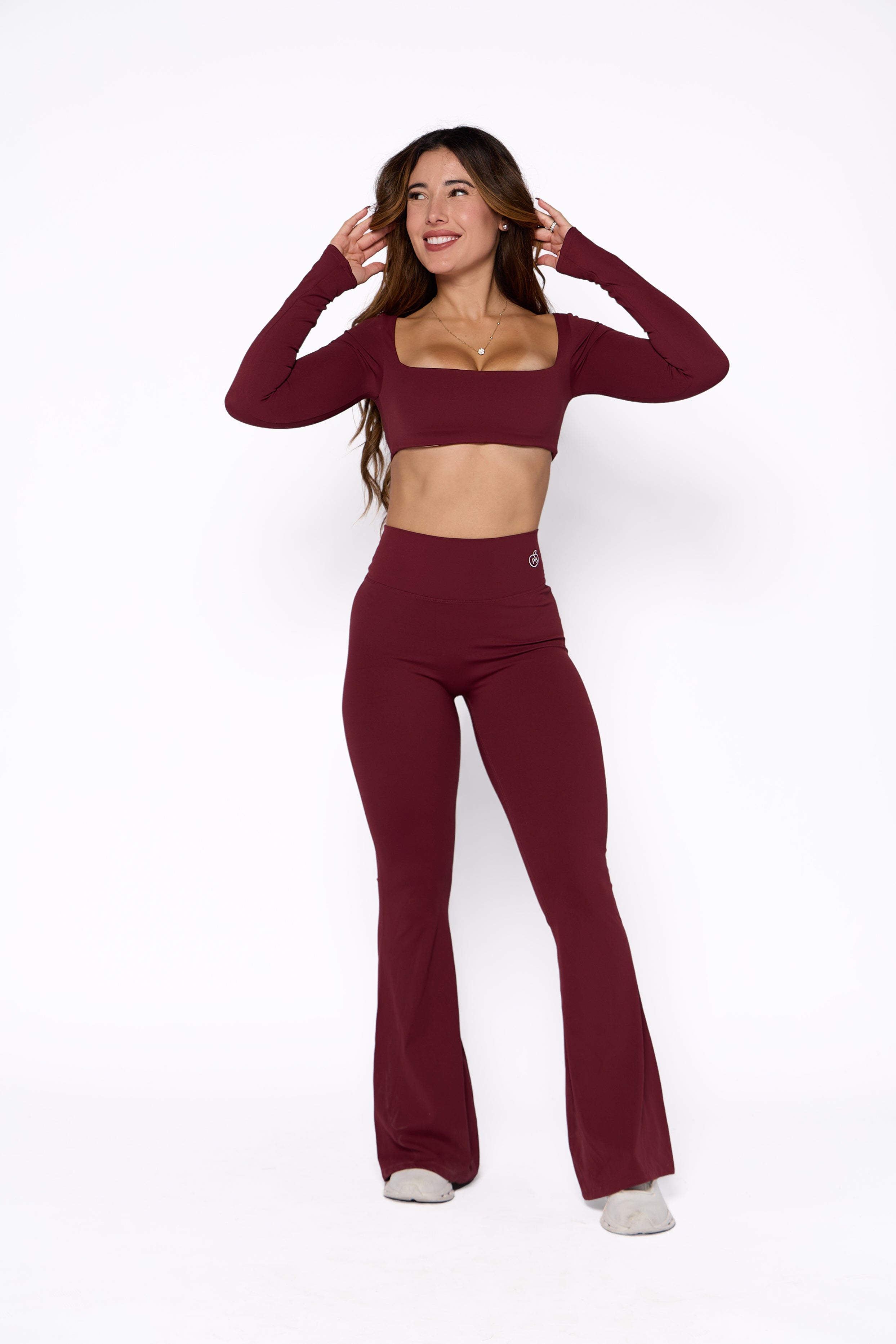 Wine Long Sleeve and Flare Pant Set