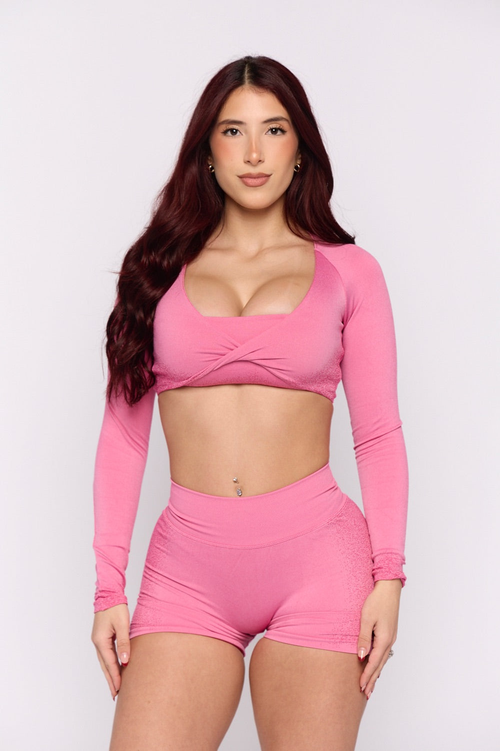 Pink Spray Long Sleeve Crop Top