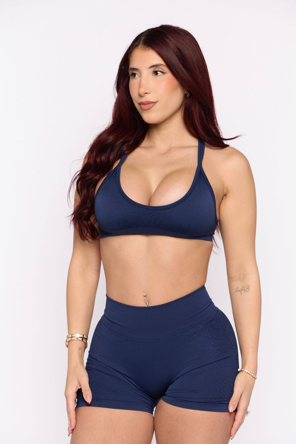 Navy Spray Deep V Sports Bra