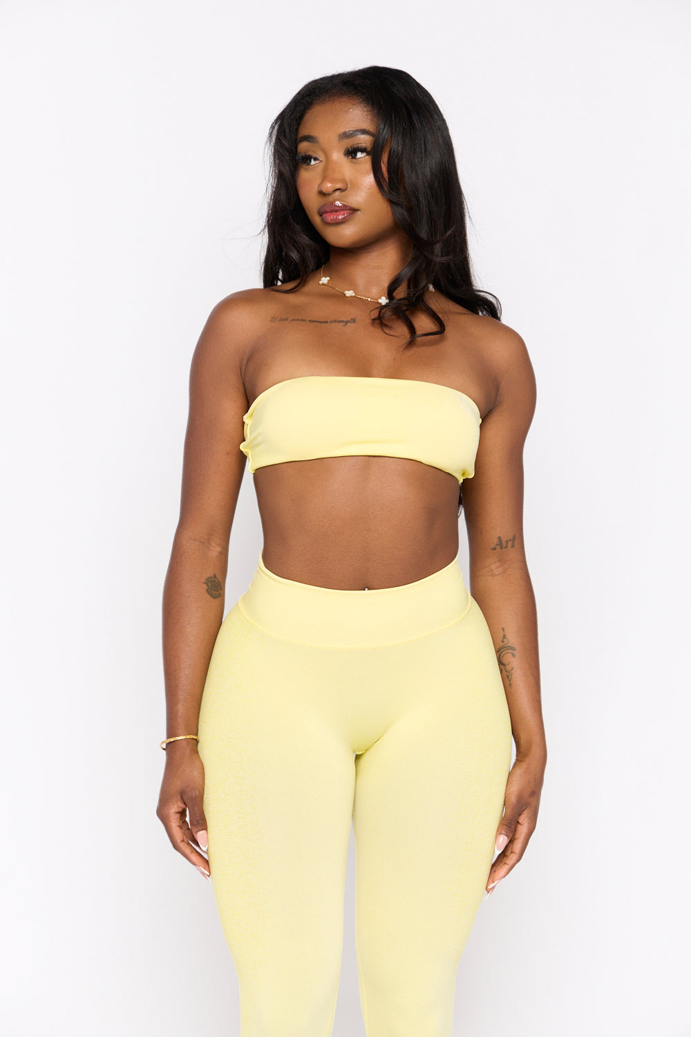 Yellow Spray Twist Back Bandeau Bra