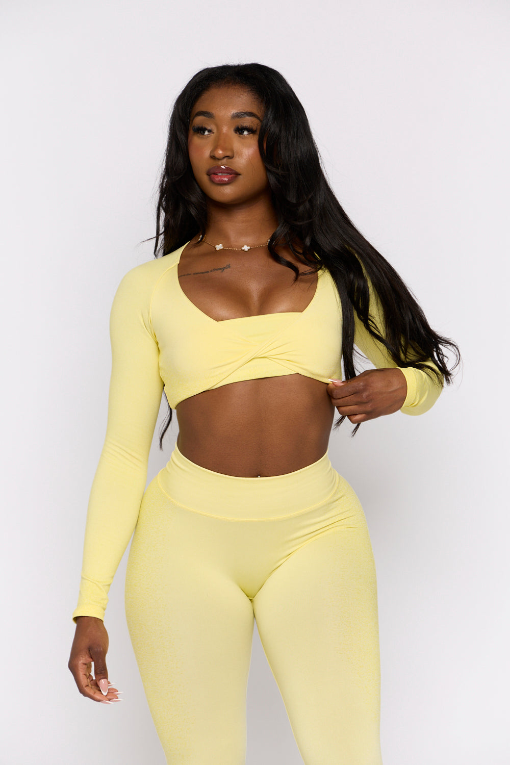 Yellow Spray Long Sleeve Crop Top