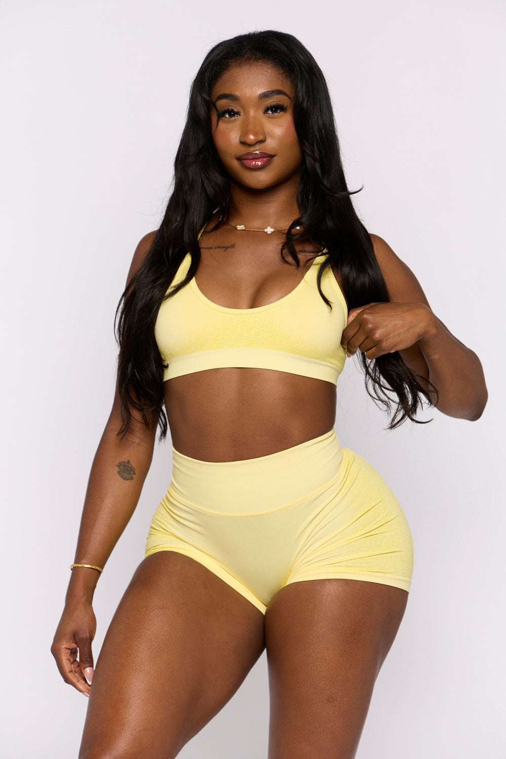 Yellow Spray Contour Scrunch Butt Shorts